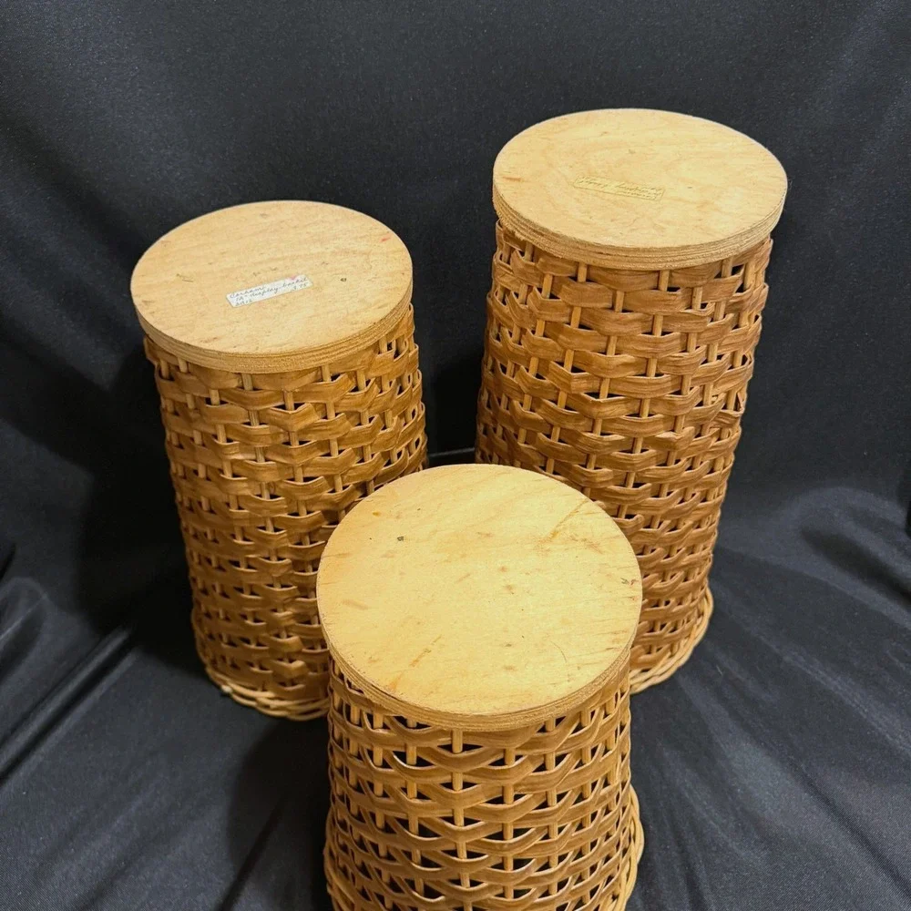 Vintage 3pc Set Woven Wicker Display Basket Vases w/ 2 Metal Liners 14